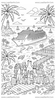 Cruise Ship Travel Coloring Page Printable PDF | Ocean Travel Coloring Sheet Design Template