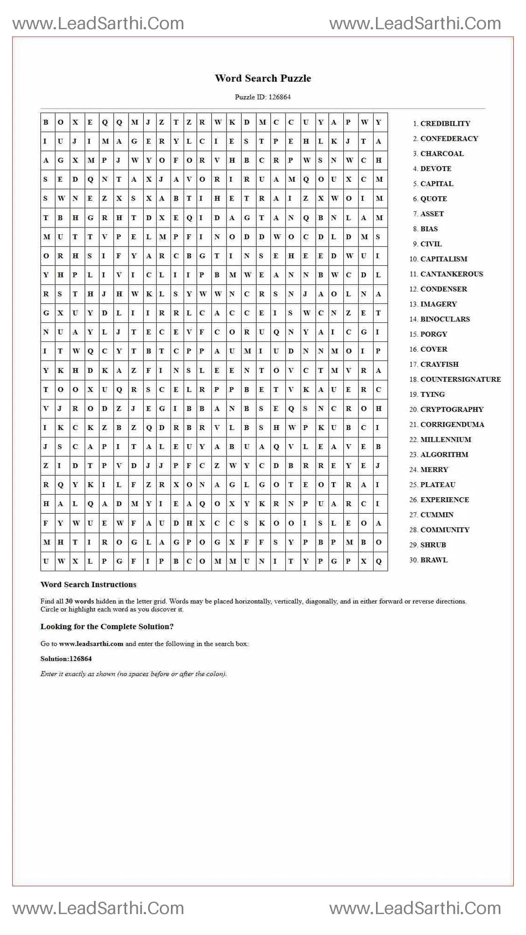 Printable word search puzzle for adults 54 (Puzzle id: 126864) Thumbnail