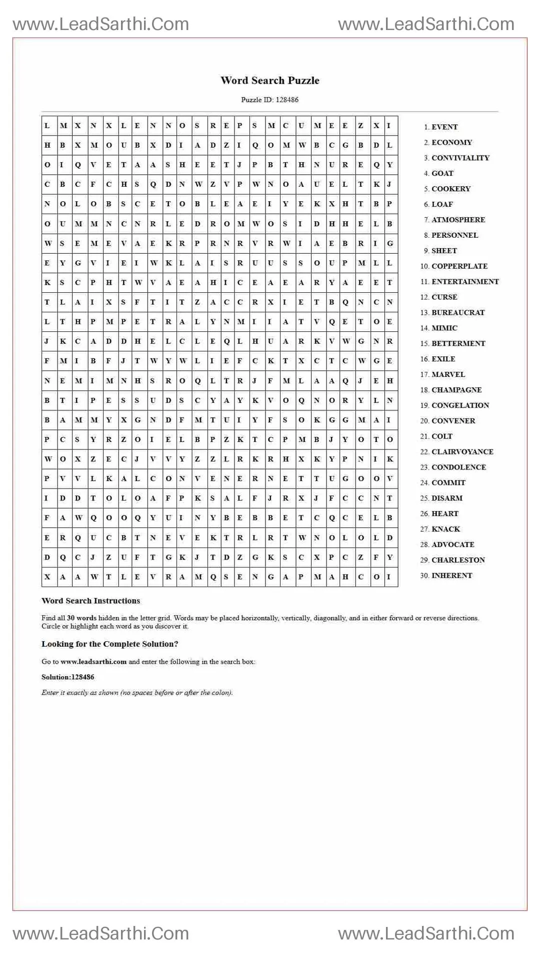 Printable word search puzzle for adults 63 (Puzzle id: 128486) Thumbnail