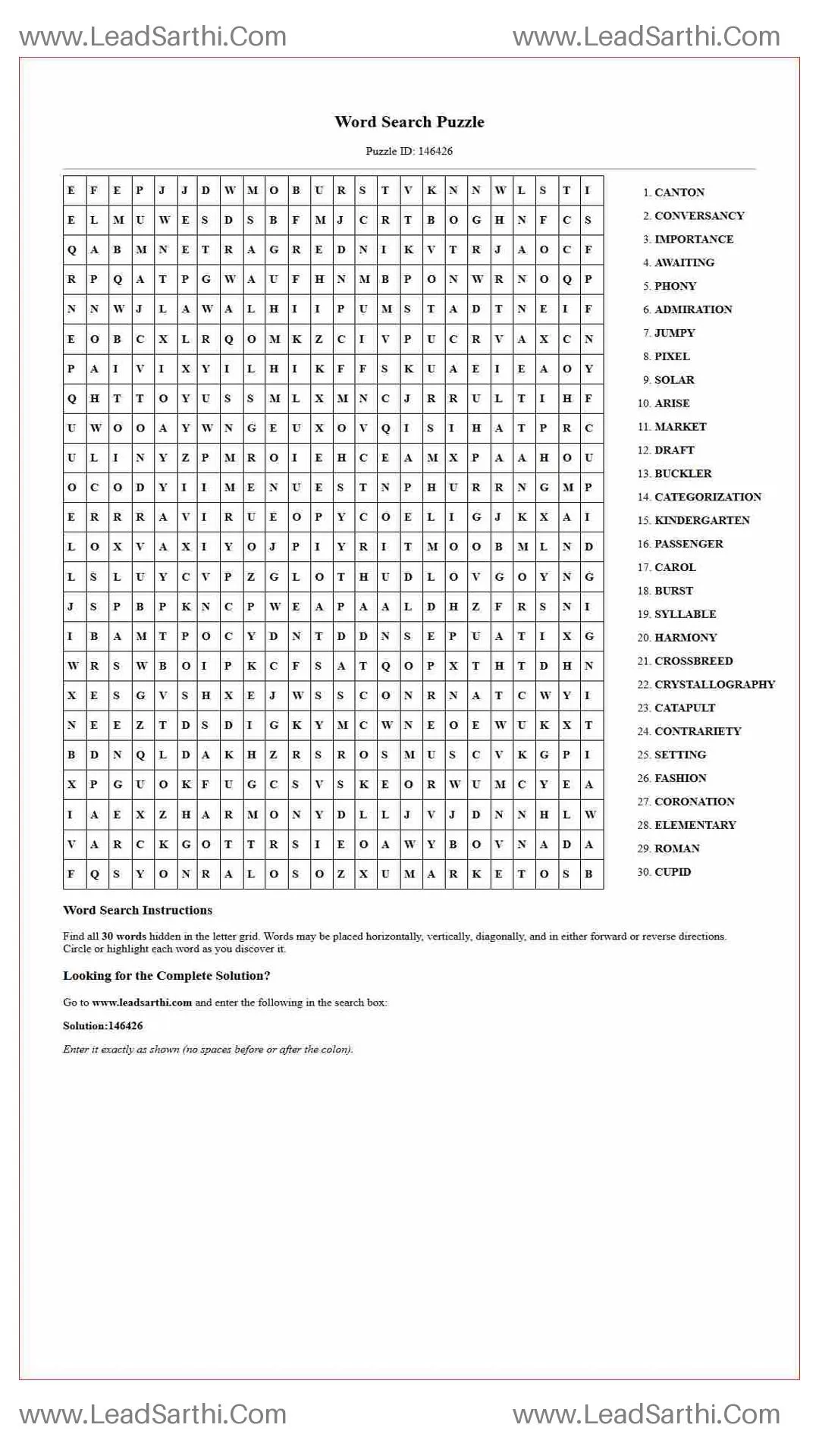 Printable word search puzzle for adults 277 (Puzzle id: 146426) Thumbnail