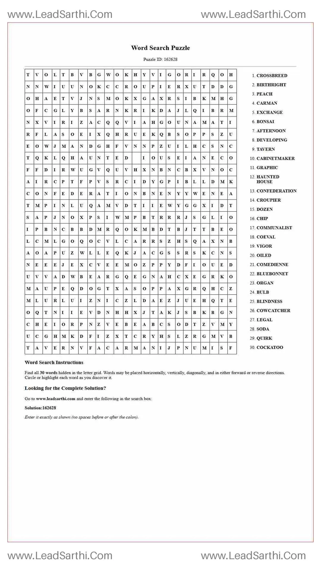 Printable word search puzzle for adults 2 (Puzzle id: 162628) Thumbnail