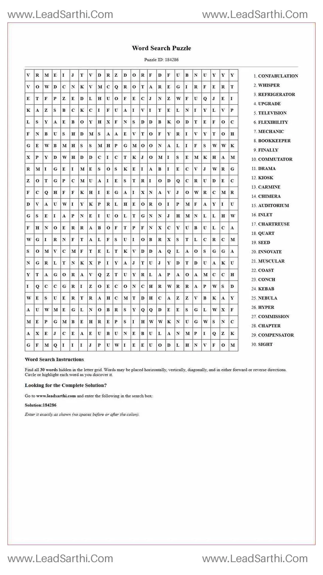 Printable word search puzzle for adults 304 (Puzzle id: 184286) Thumbnail