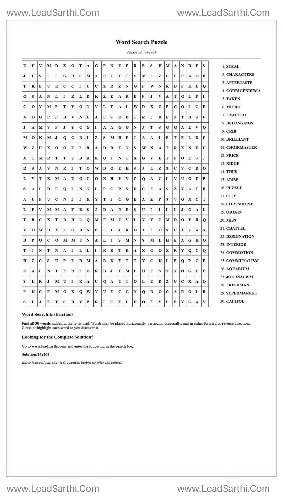 Printable word search puzzle for adults 372 (Puzzle id: 248264) Thumbnail