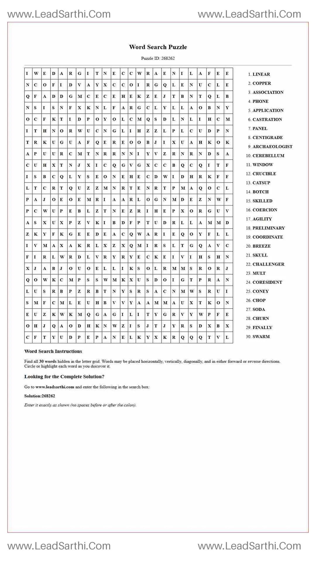 Printable word search puzzle for adults 57 (Puzzle id: 268262) Thumbnail