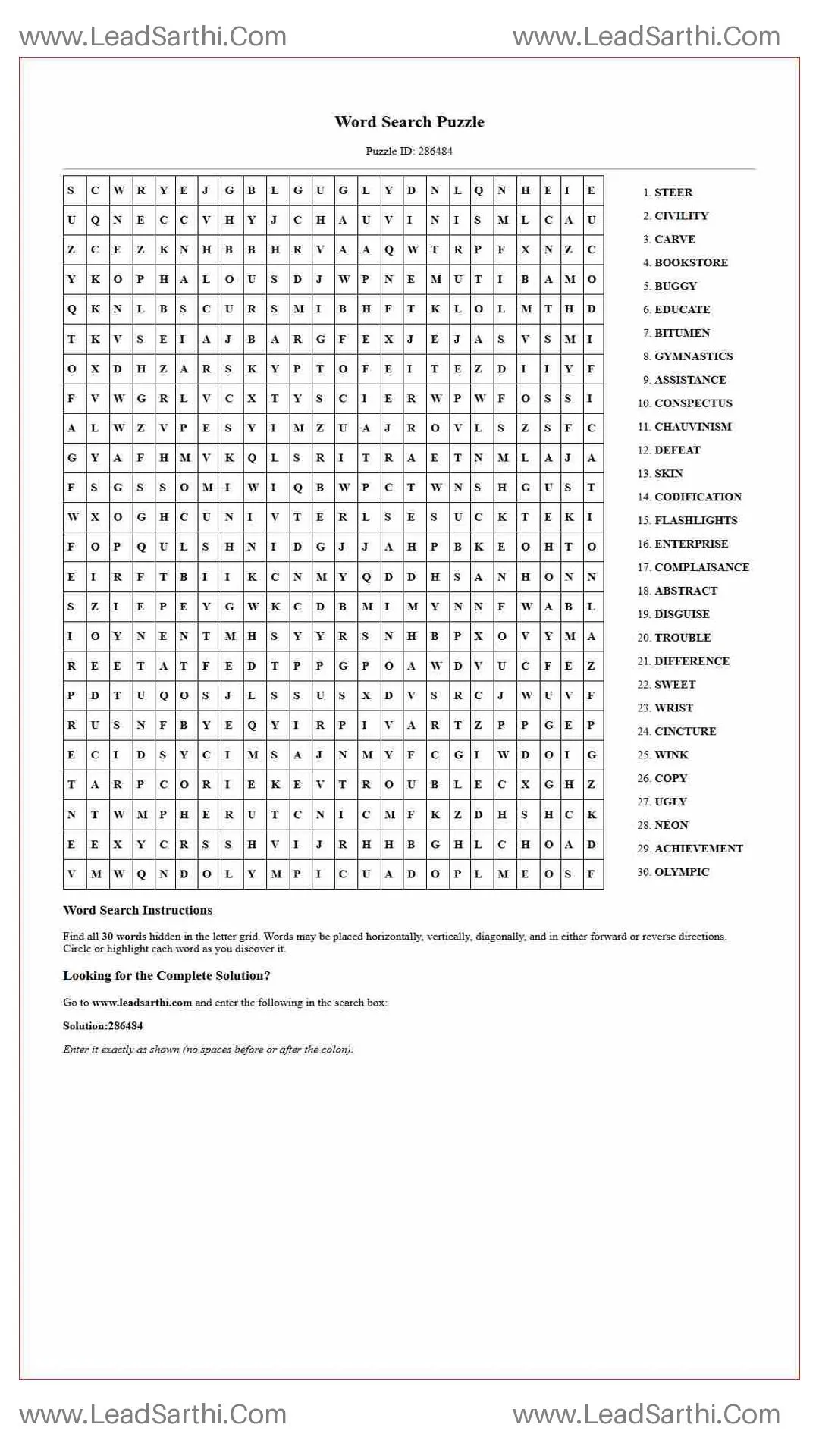 Printable word search puzzle for adults 25 (Puzzle id: 286484) Thumbnail