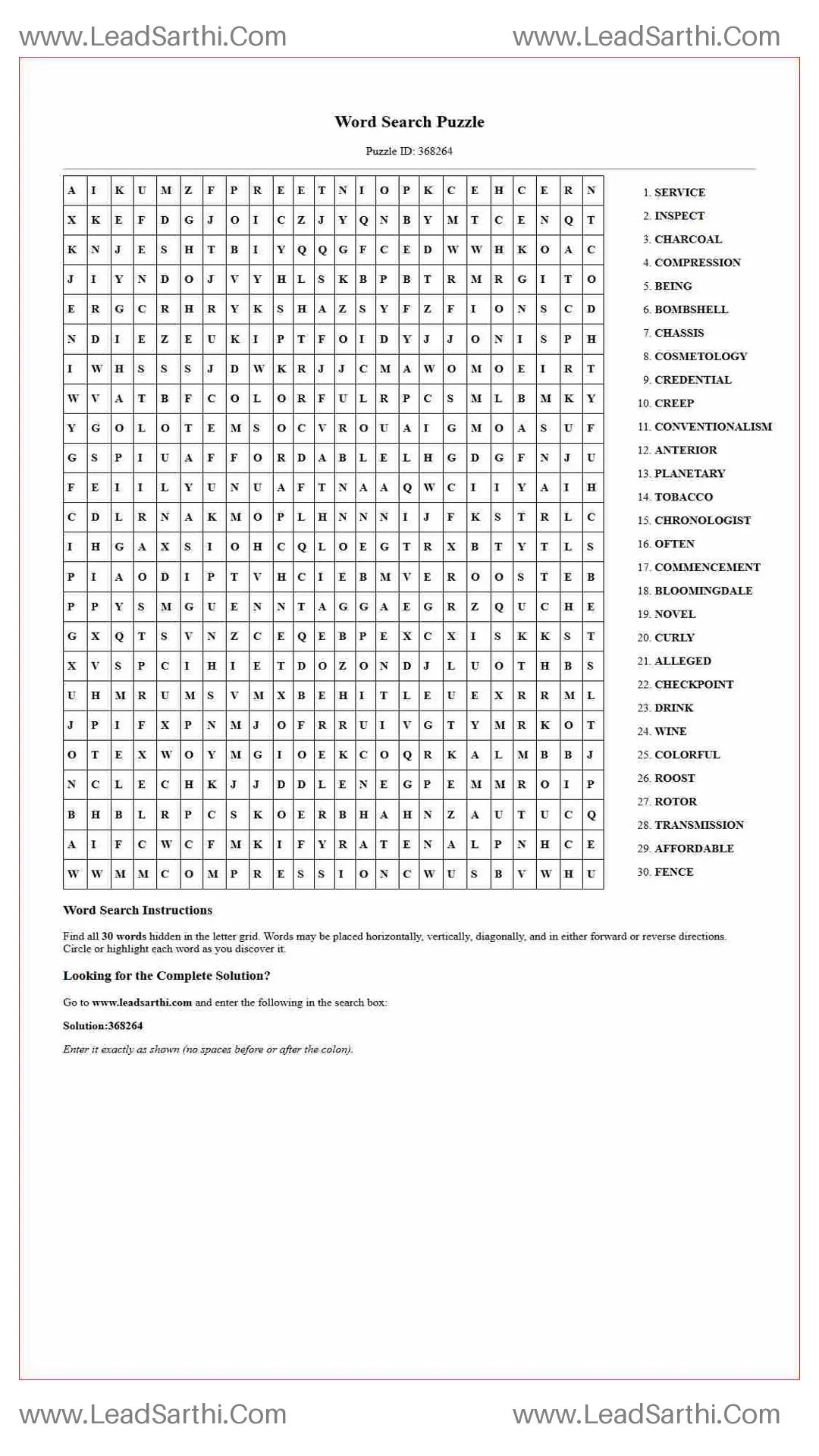 Printable word search puzzle for adults 330 (Puzzle id: 368264) Thumbnail