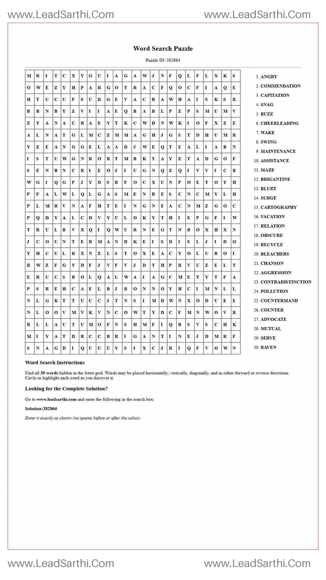 Printable word search puzzle for adults 464 (Puzzle id: 382864) Thumbnail