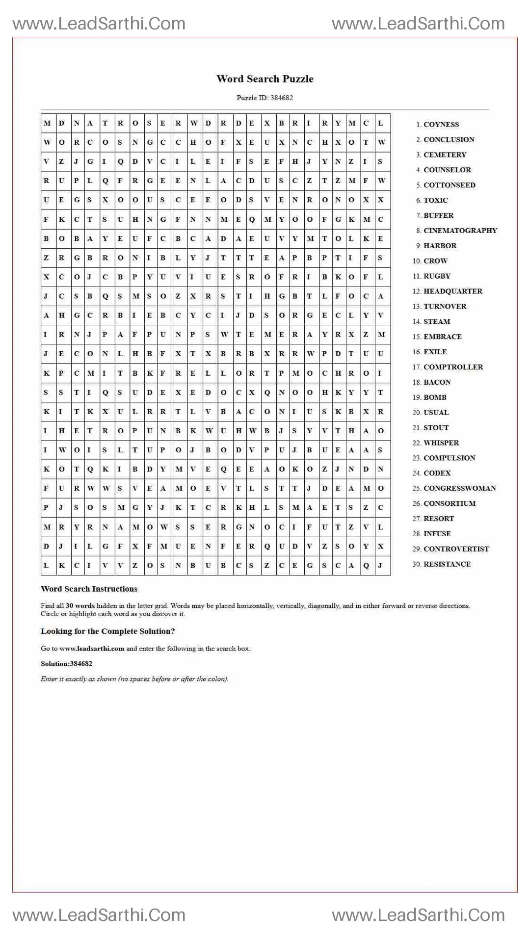 Printable word search puzzle for adults 123 (Puzzle id: 384682) Thumbnail