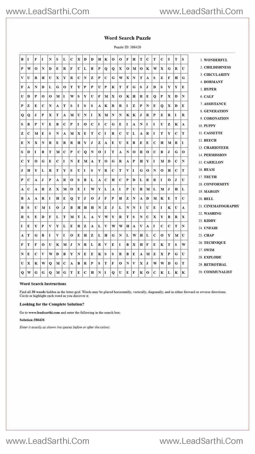 Printable word search puzzle for adults 446 (Puzzle id: 386426) Thumbnail
