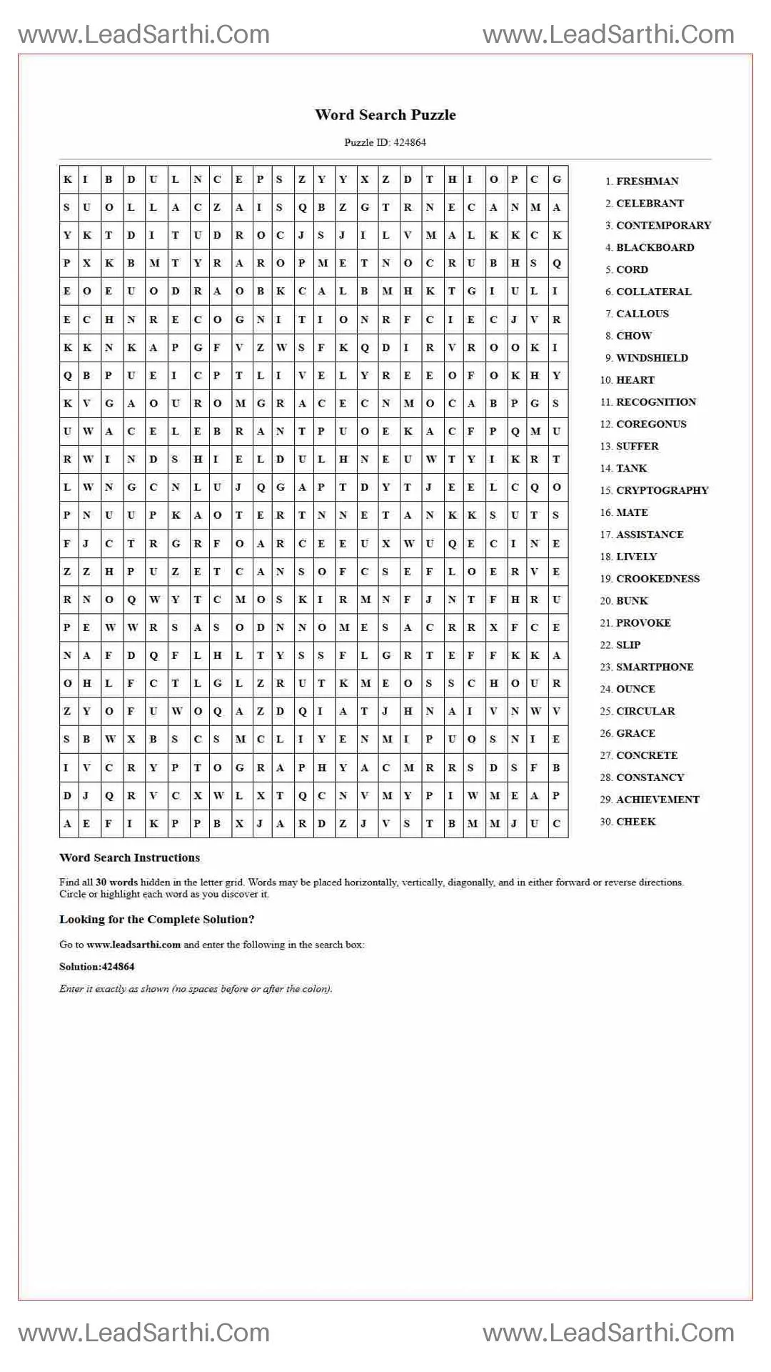 Printable word search puzzle for adults 238 (Puzzle id: 424864) Thumbnail