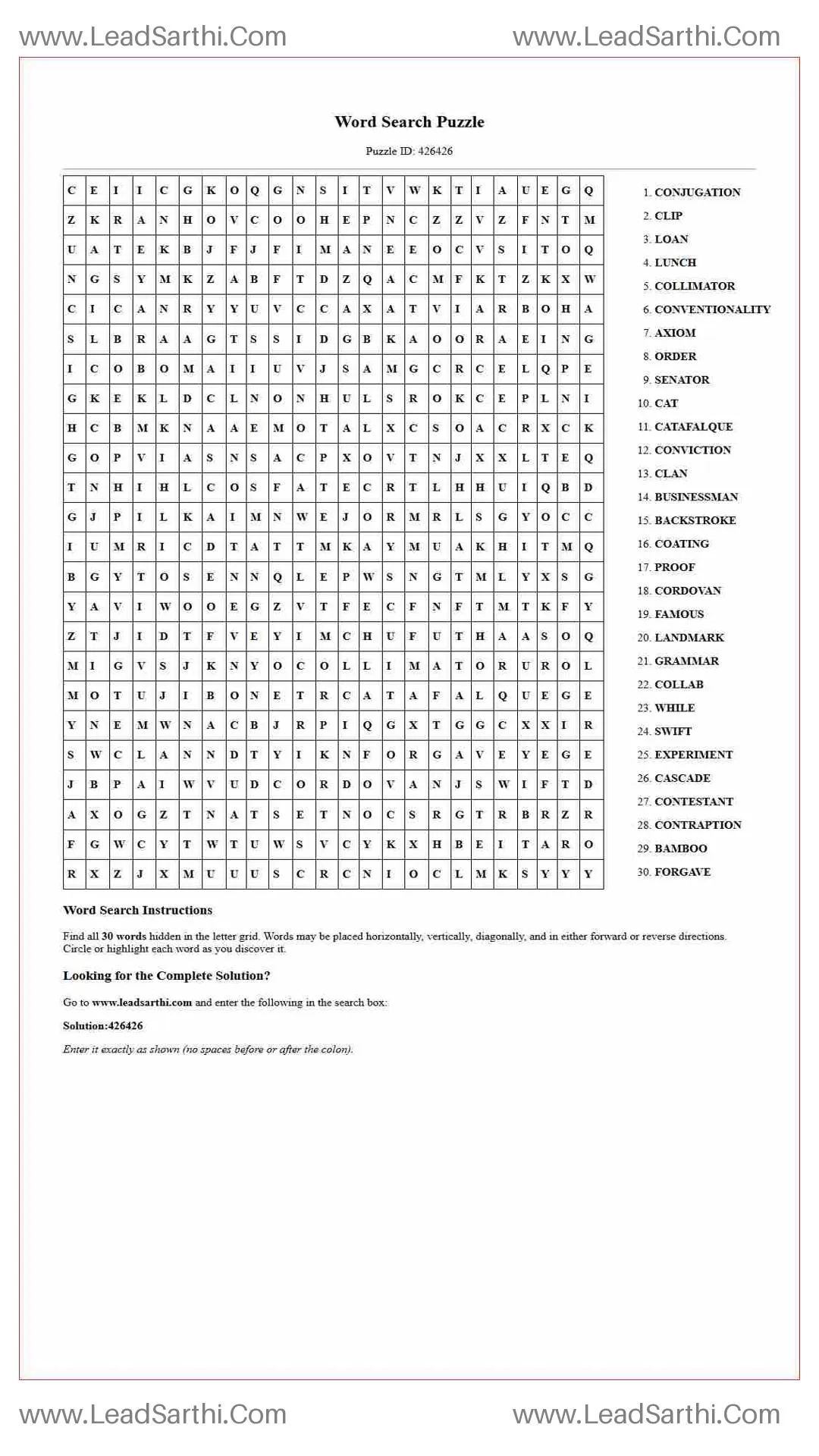 Printable word search puzzle for adults 77 (Puzzle id: 426426) Thumbnail