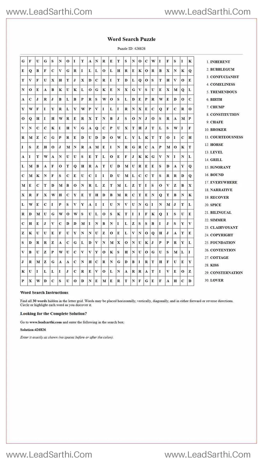 Printable word search puzzle for adults 371 (Puzzle id: 426826) Thumbnail