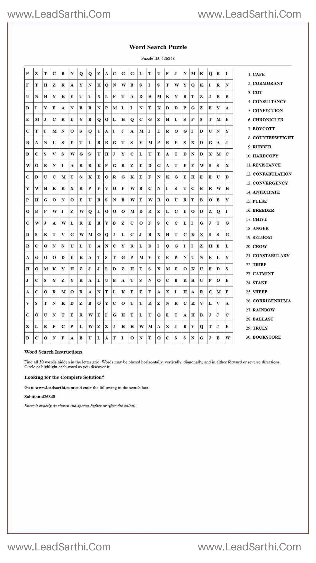 Printable word search puzzle for adults 174 (Puzzle id: 426848) Thumbnail