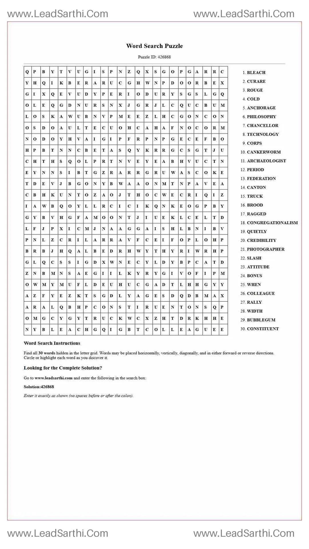 Printable word search puzzle for adults 497 (Puzzle id: 426868) Thumbnail