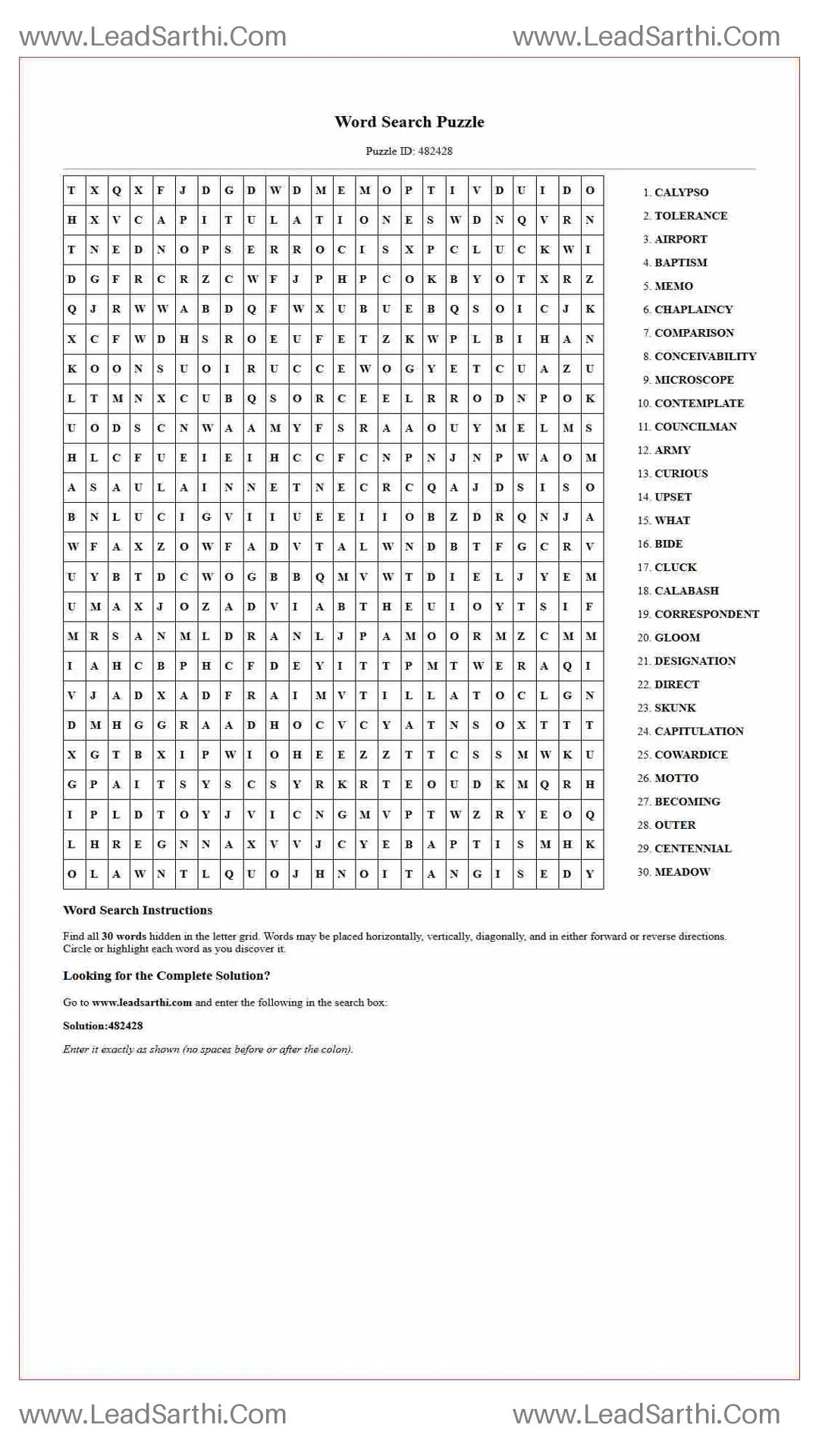 Printable word search puzzle for adults 122 (Puzzle id: 482428) Thumbnail