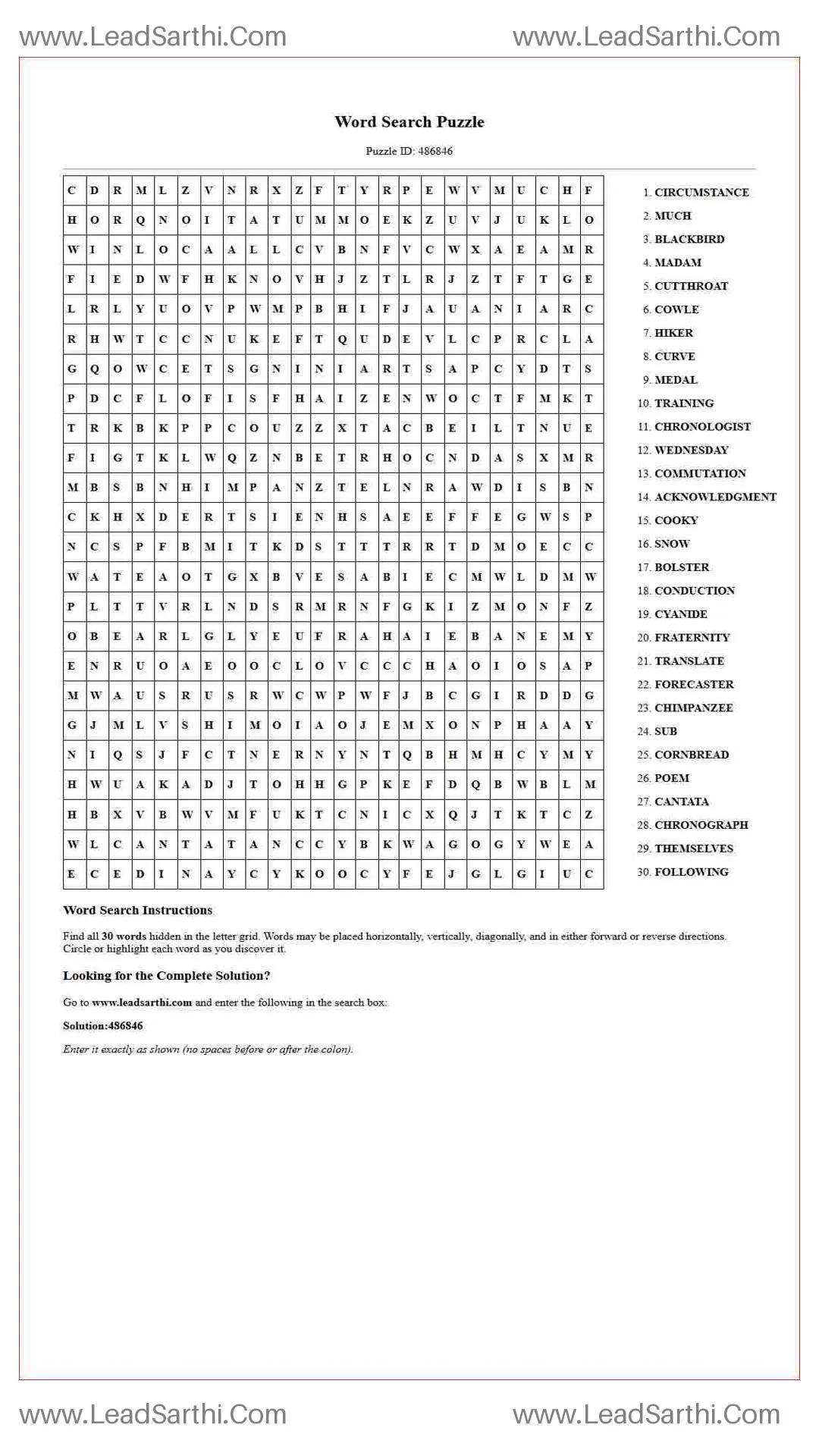 Printable word search puzzle for adults 85 (Puzzle id: 486846) Thumbnail