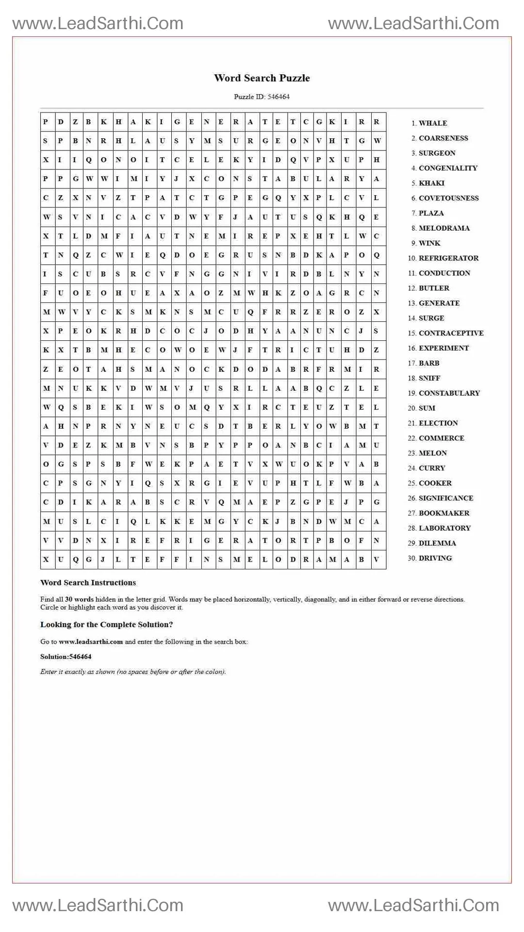 Printable word search puzzle for adults 113 (Puzzle id: 546464) Thumbnail