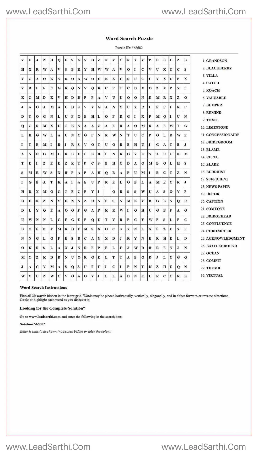Printable word search puzzle for adults 459 (Puzzle id: 568682) Thumbnail