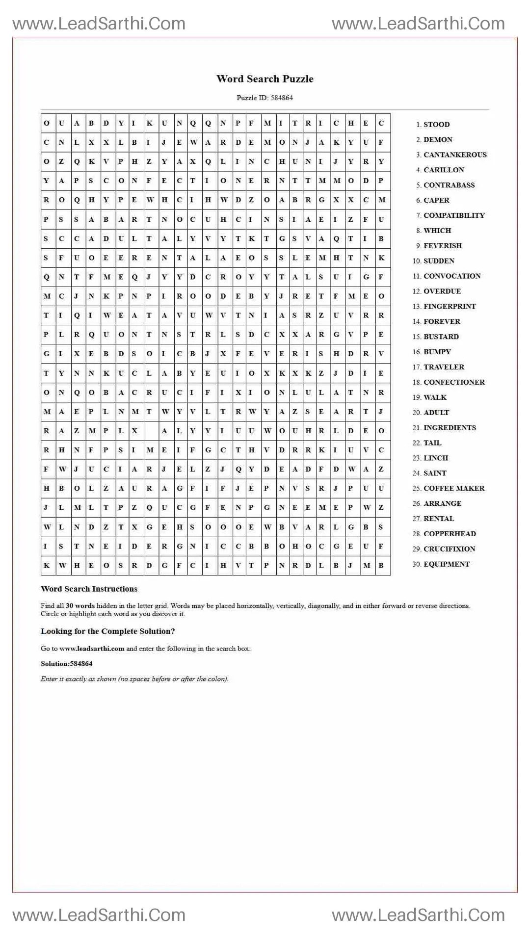 Printable word search puzzle for adults 81 (Puzzle id: 584864) Thumbnail