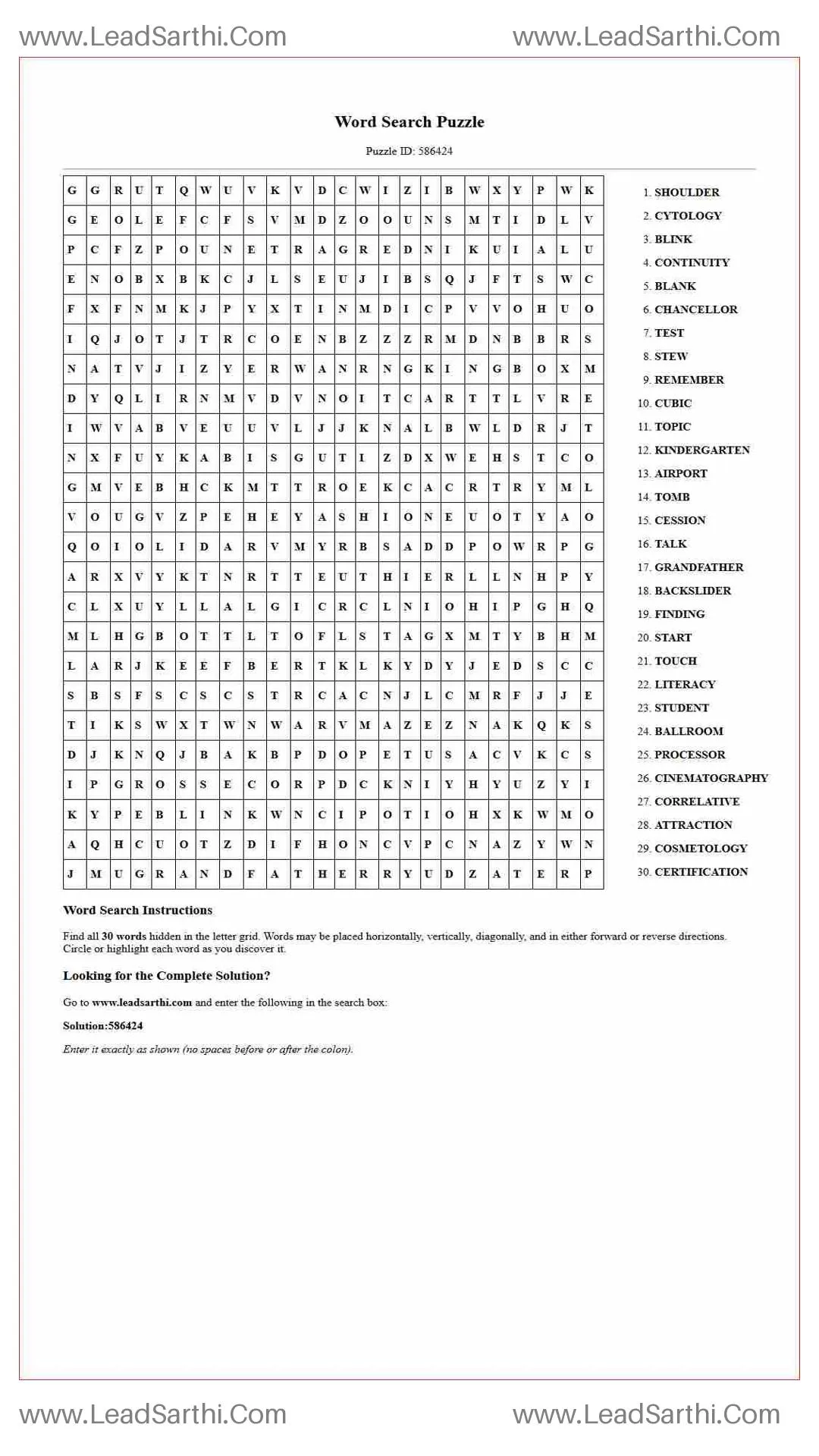 Printable word search puzzle for adults 319 (Puzzle id: 586424) Thumbnail