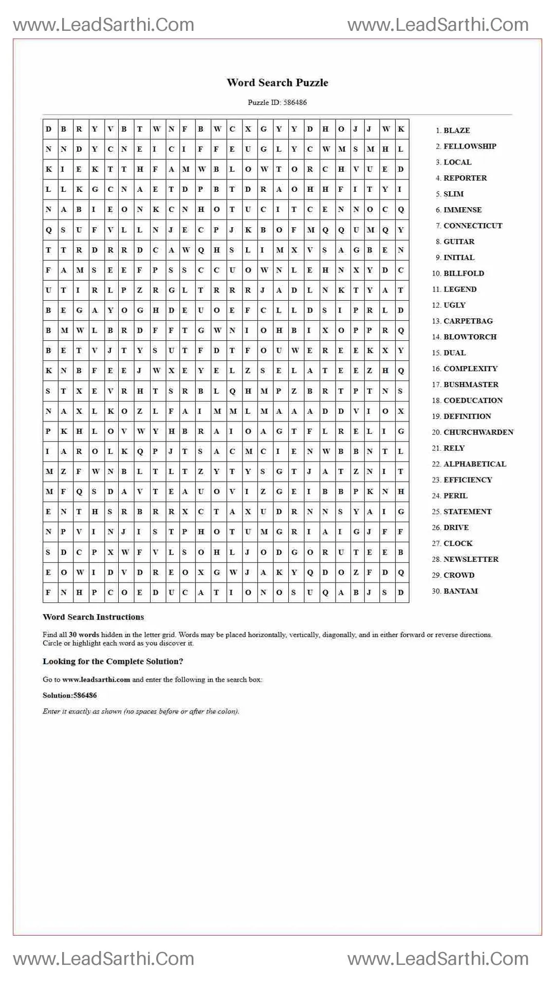 Printable word search puzzle for adults 423 (Puzzle id: 586486) Thumbnail