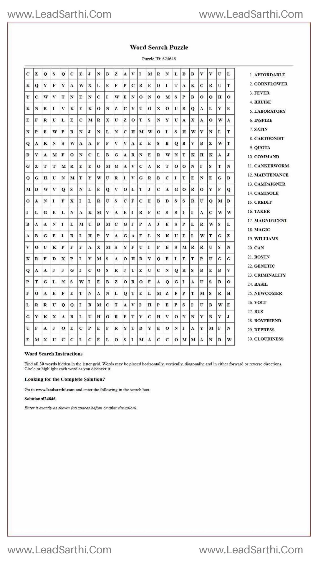 Printable word search puzzle for adults 253 (Puzzle id: 624646) Thumbnail