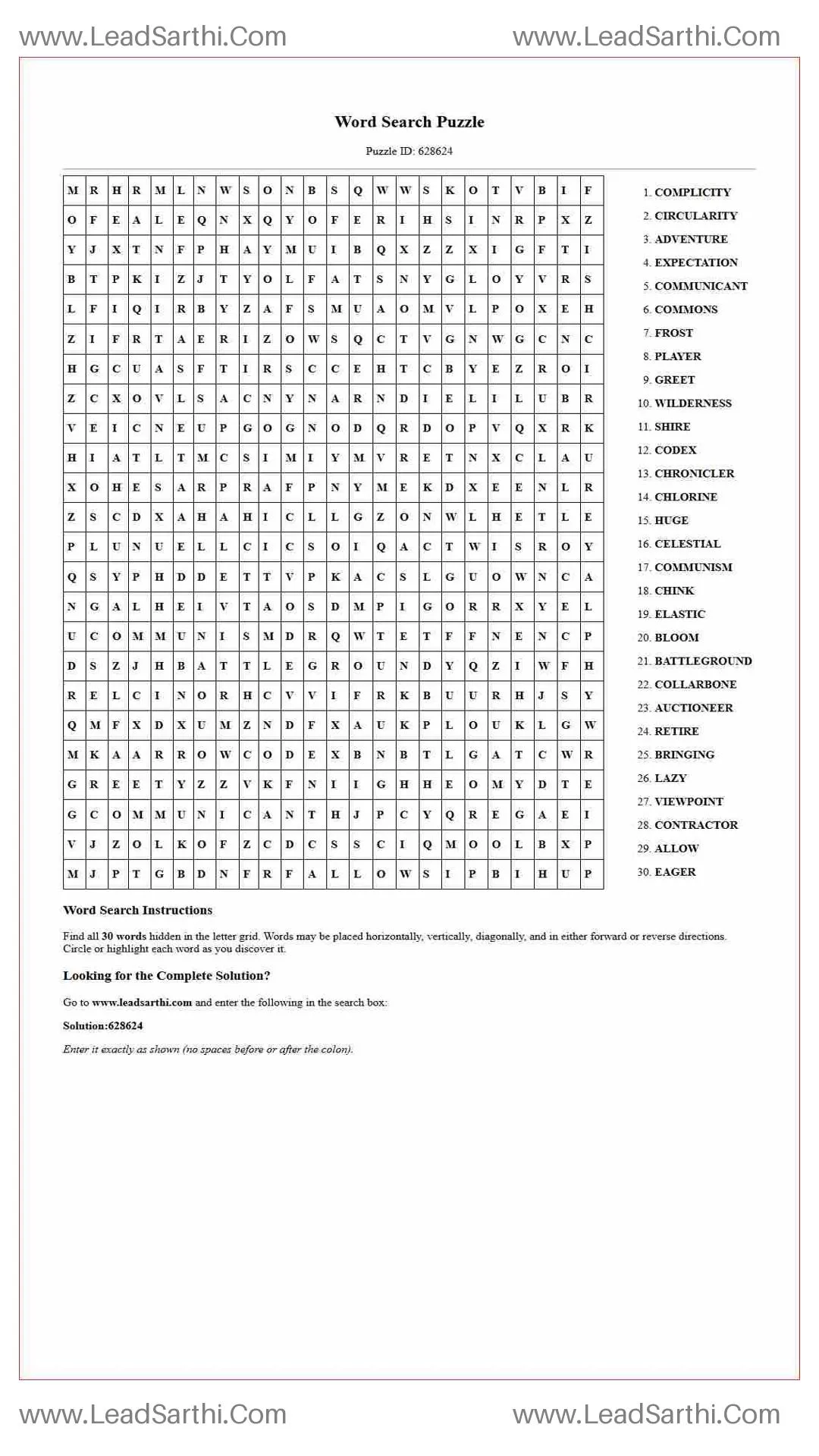 Printable word search puzzle for adults 167 (Puzzle id: 628624) Thumbnail