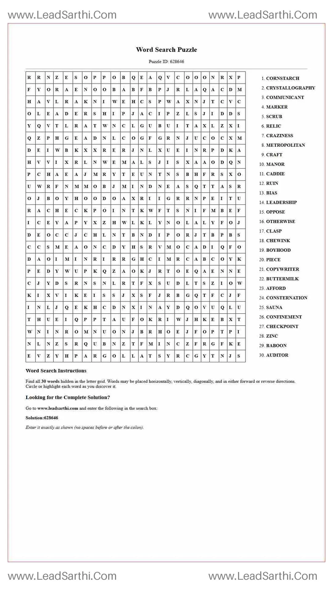 Printable word search puzzle for adults 310 (Puzzle id: 628646) Thumbnail