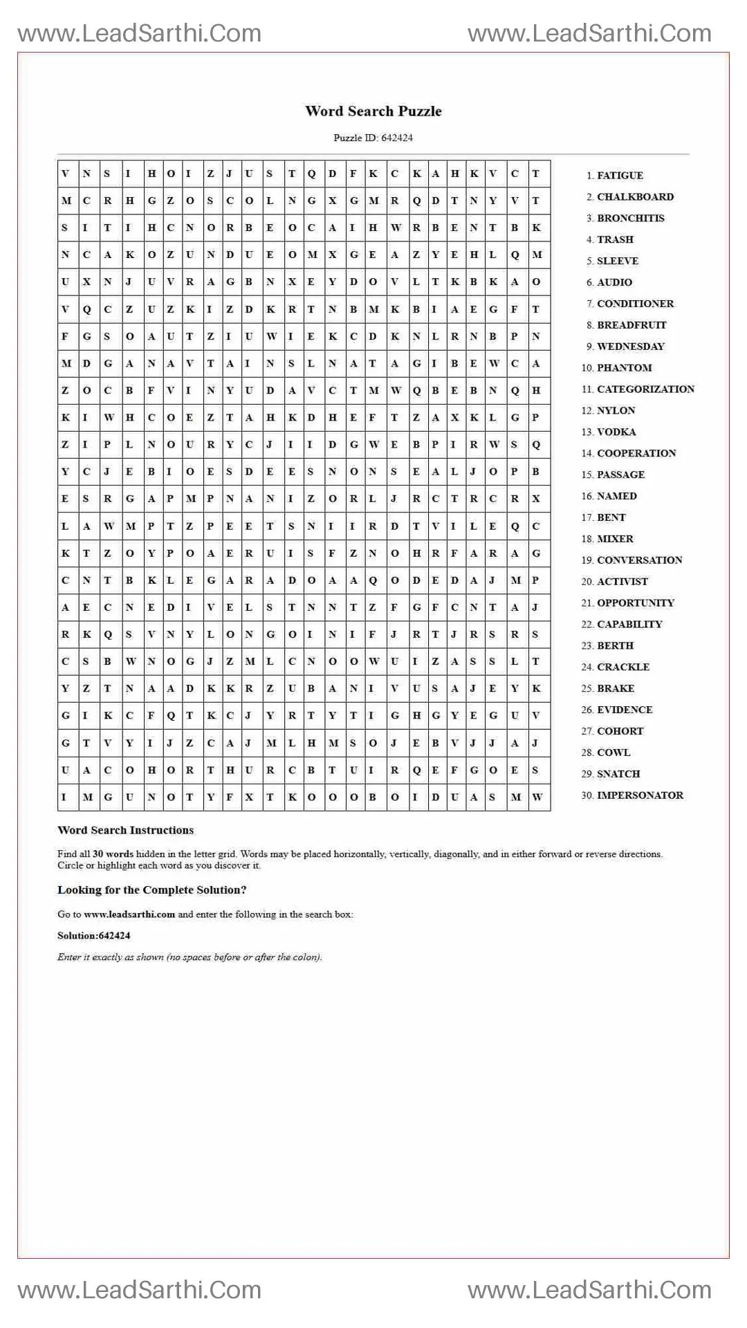 Printable word search puzzle for adults 29 (Puzzle id: 642424) Thumbnail