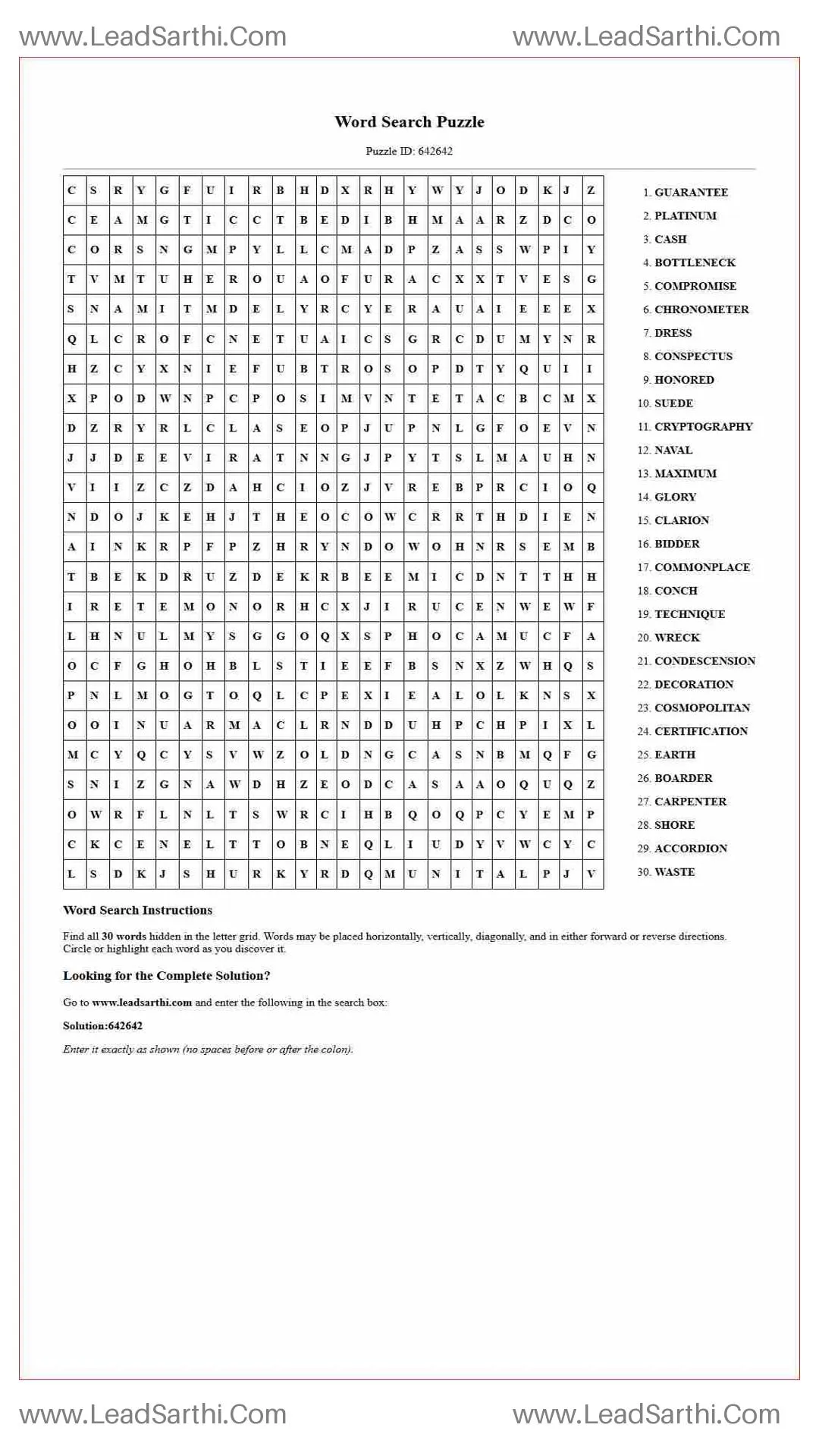 Printable word search puzzle for adults 278 (Puzzle id: 642642) Thumbnail