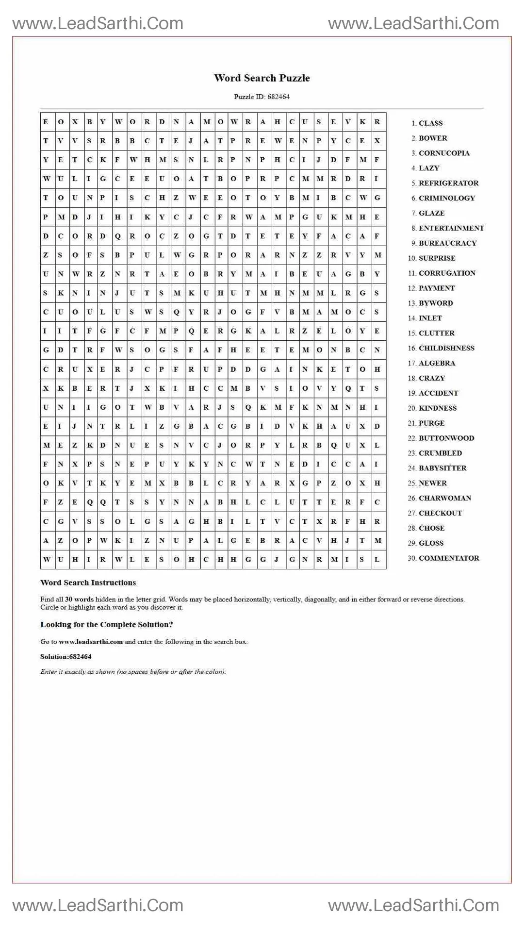 Printable word search puzzle for adults 298 (Puzzle id: 682464) Thumbnail