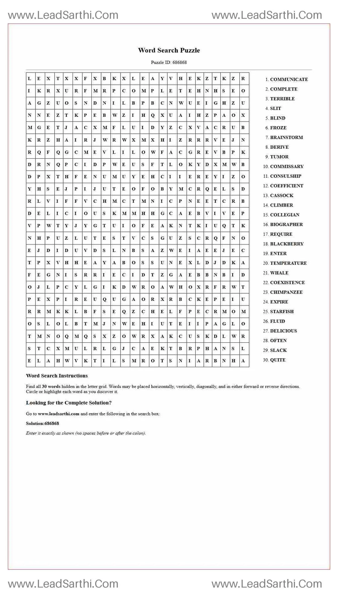 Printable word search puzzle for adults 128 (Puzzle id: 686868) Thumbnail
