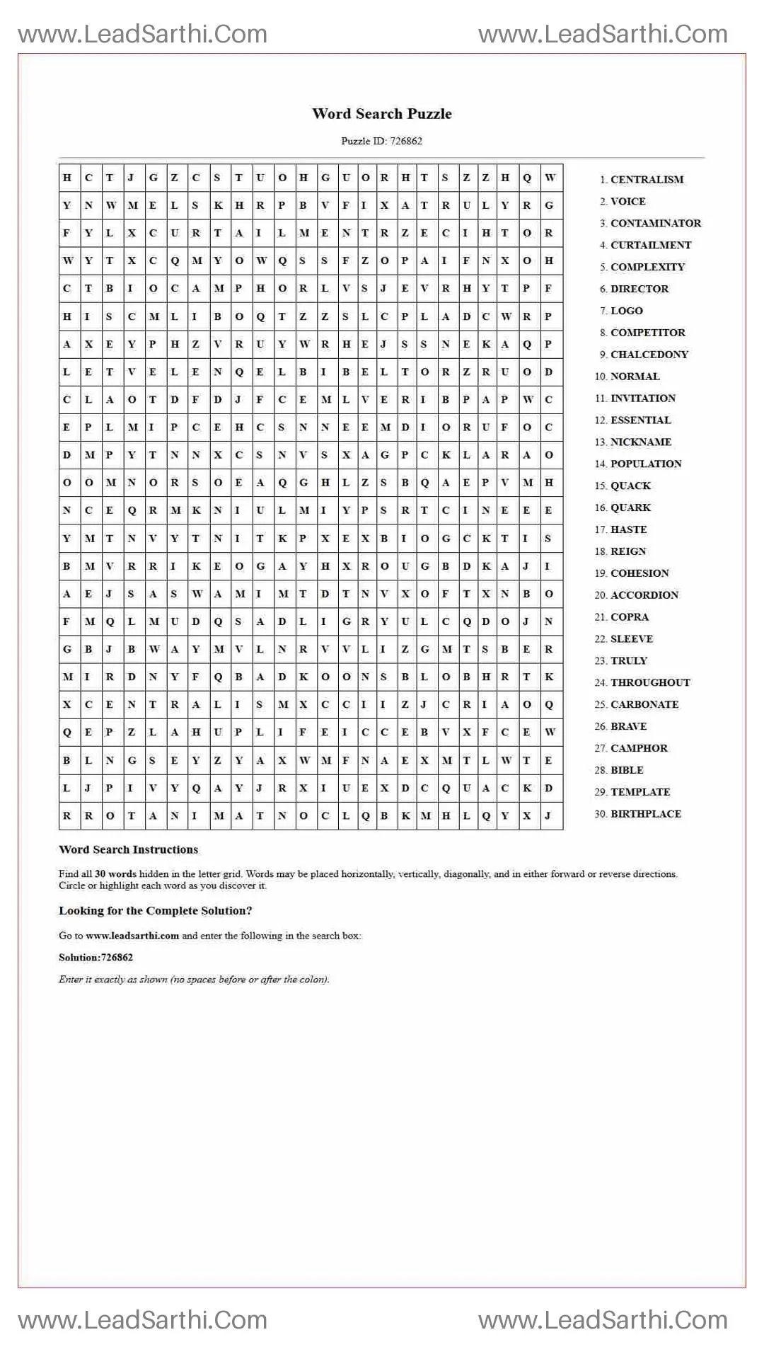 Printable word search puzzle for adults 180 (Puzzle id: 726862) Thumbnail