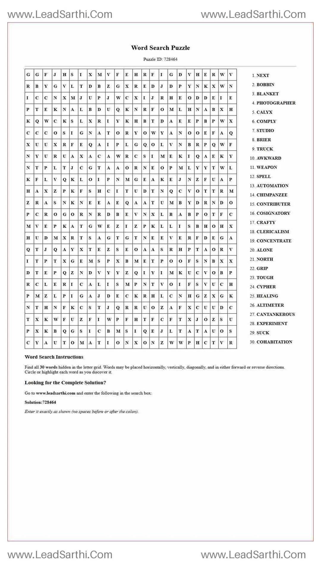 Printable word search puzzle for adults 145 (Puzzle id: 728464) Thumbnail