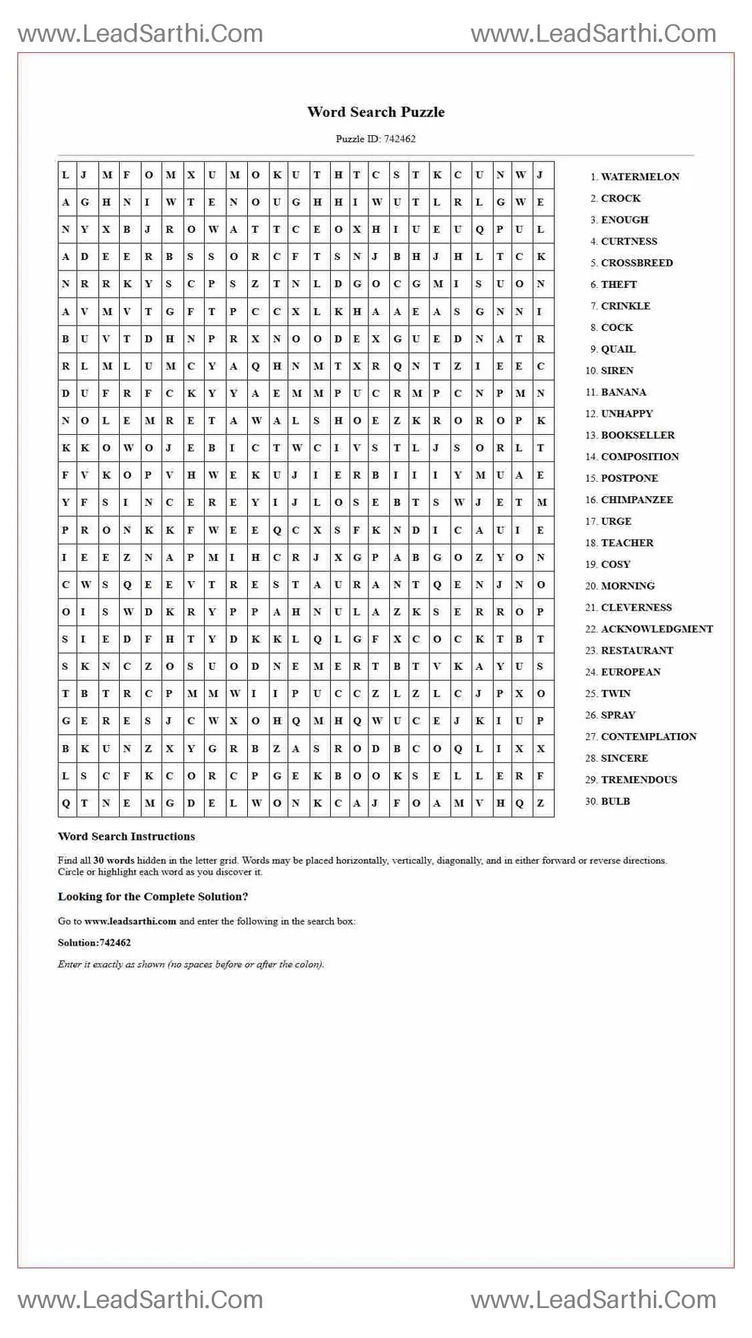 Printable word search puzzle for adults 513 (Puzzle id: 742462) Thumbnail
