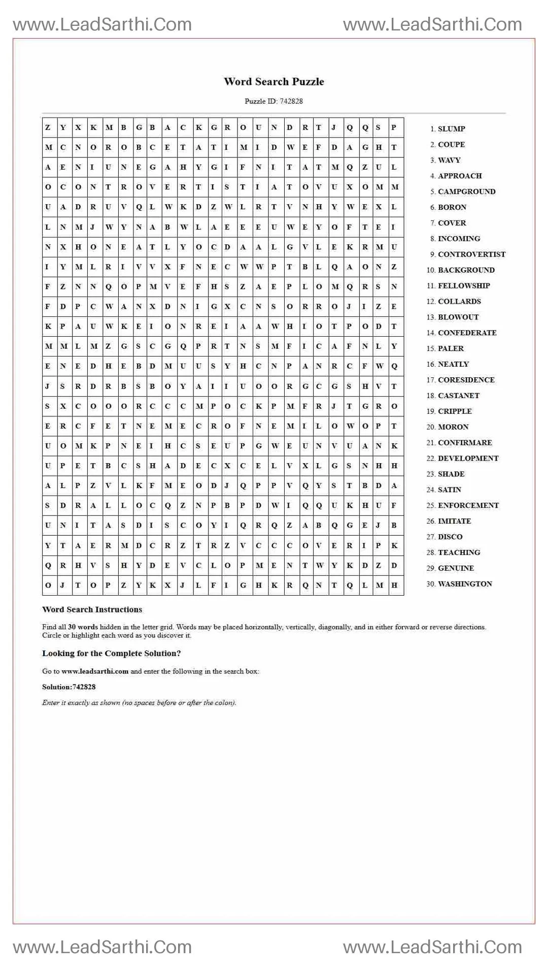 Printable word search puzzle for adults 344 (Puzzle id: 742828) Thumbnail