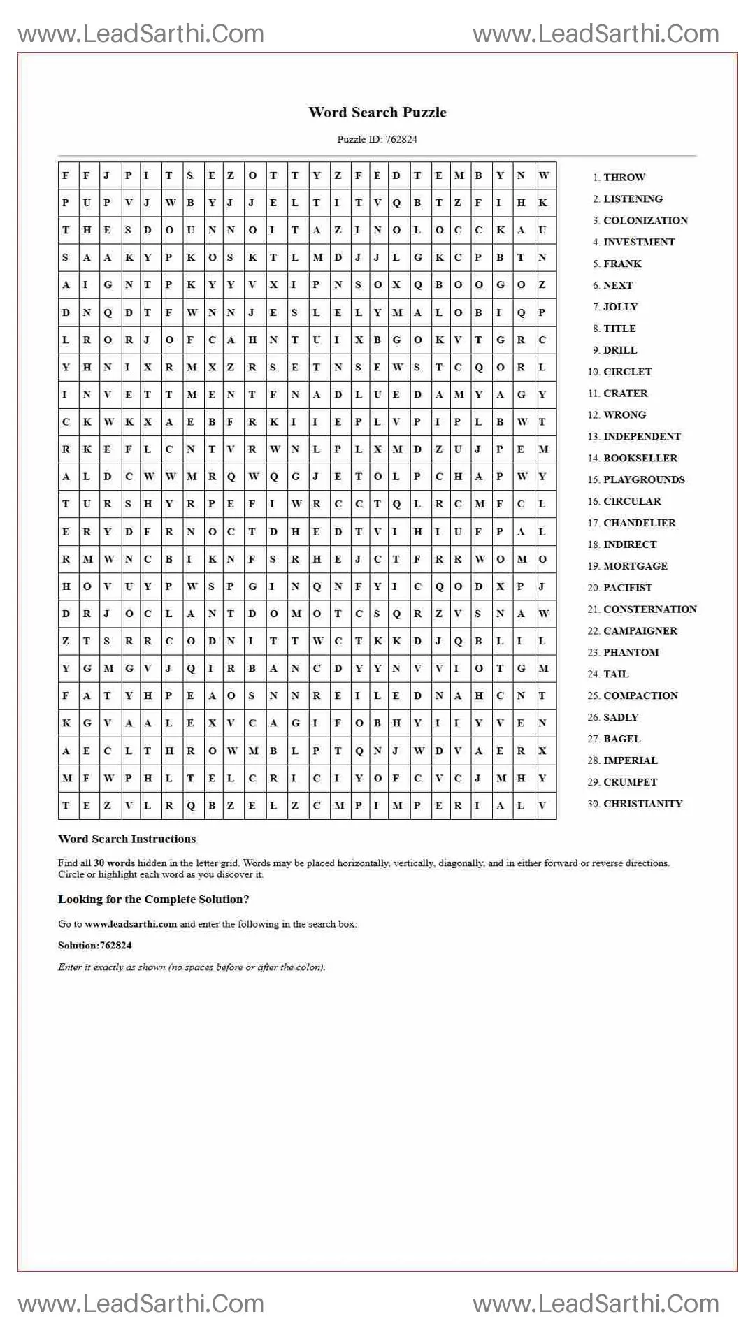 Printable word search puzzle for adults 73 (Puzzle id: 762824) Thumbnail