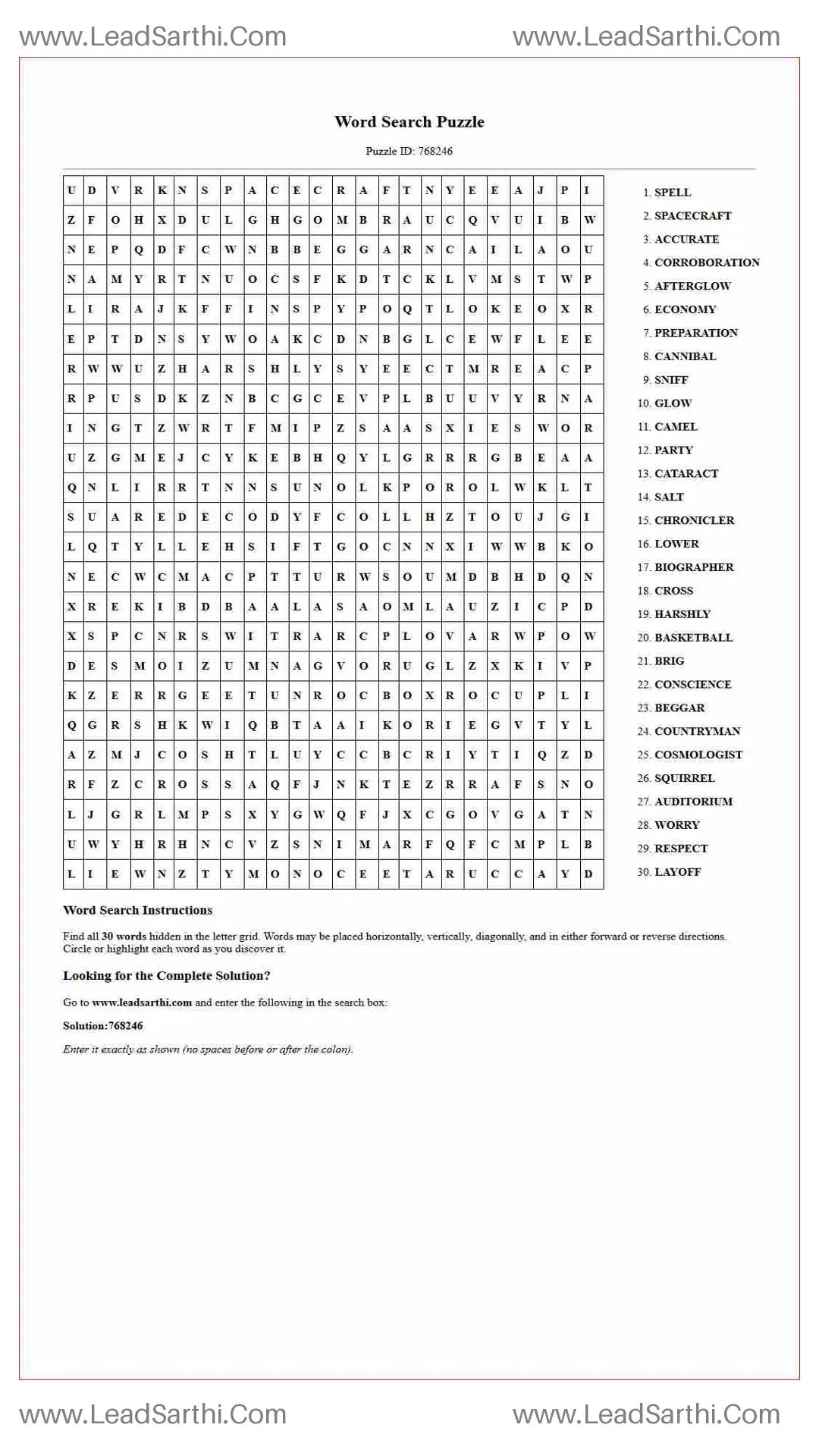 Printable word search puzzle for adults 246 (Puzzle id: 768246) Thumbnail