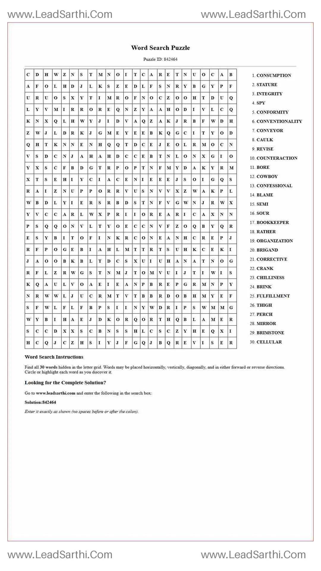 Printable word search puzzle for adults 264 (Puzzle id: 842464) Thumbnail
