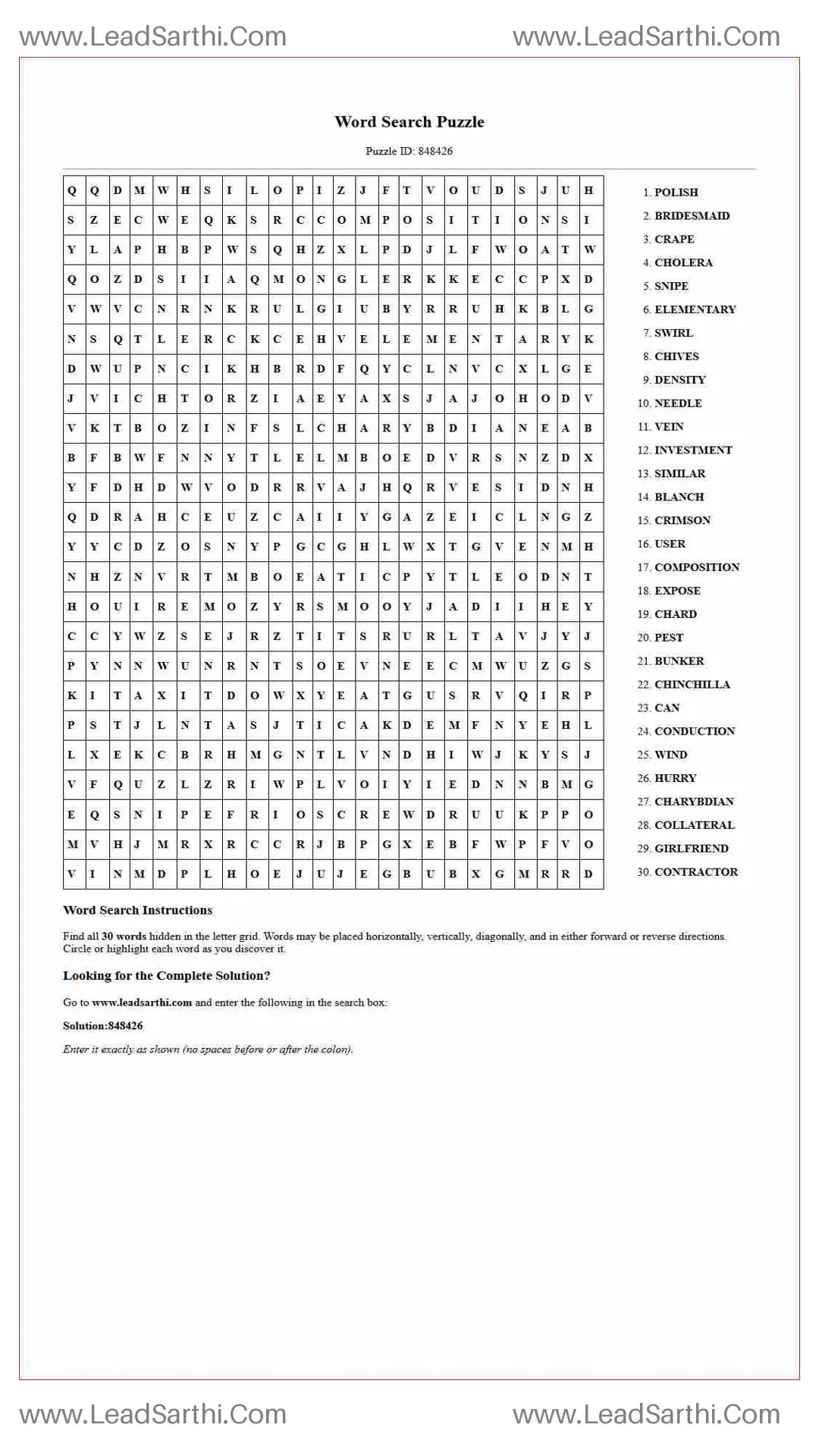 Printable word search puzzle for adults 108 (Puzzle id: 848426) Thumbnail
