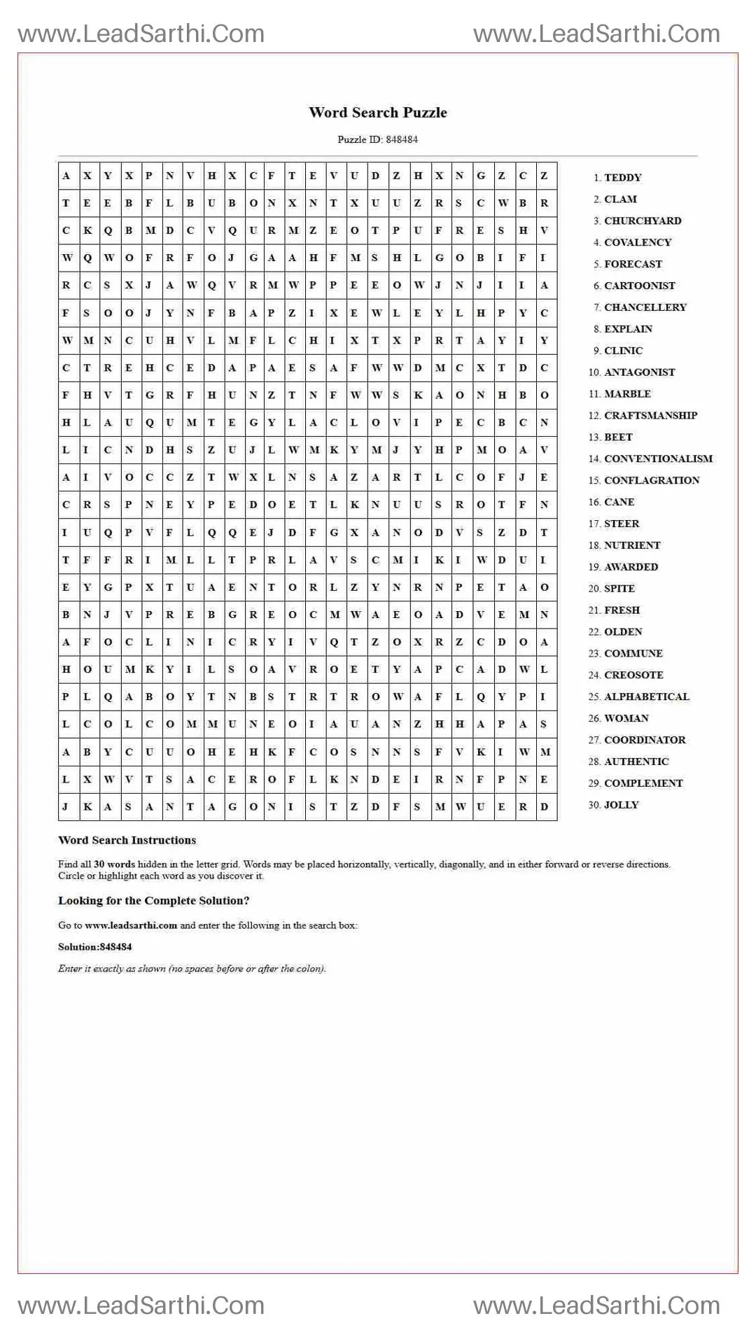 Printable word search puzzle for adults 203 (Puzzle id: 848484) Thumbnail