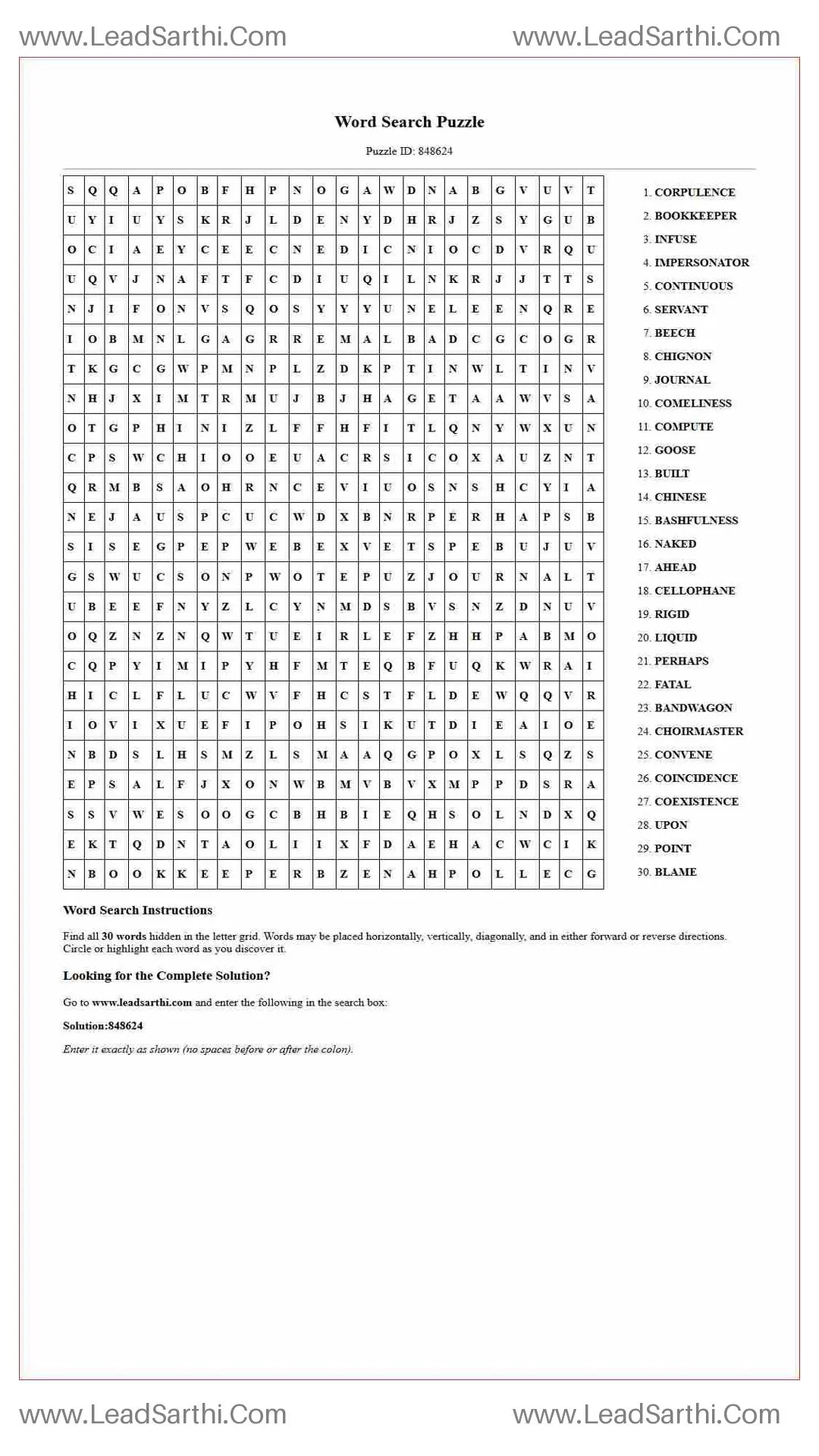 Printable word search puzzle for adults 217 (Puzzle id: 848624) Thumbnail