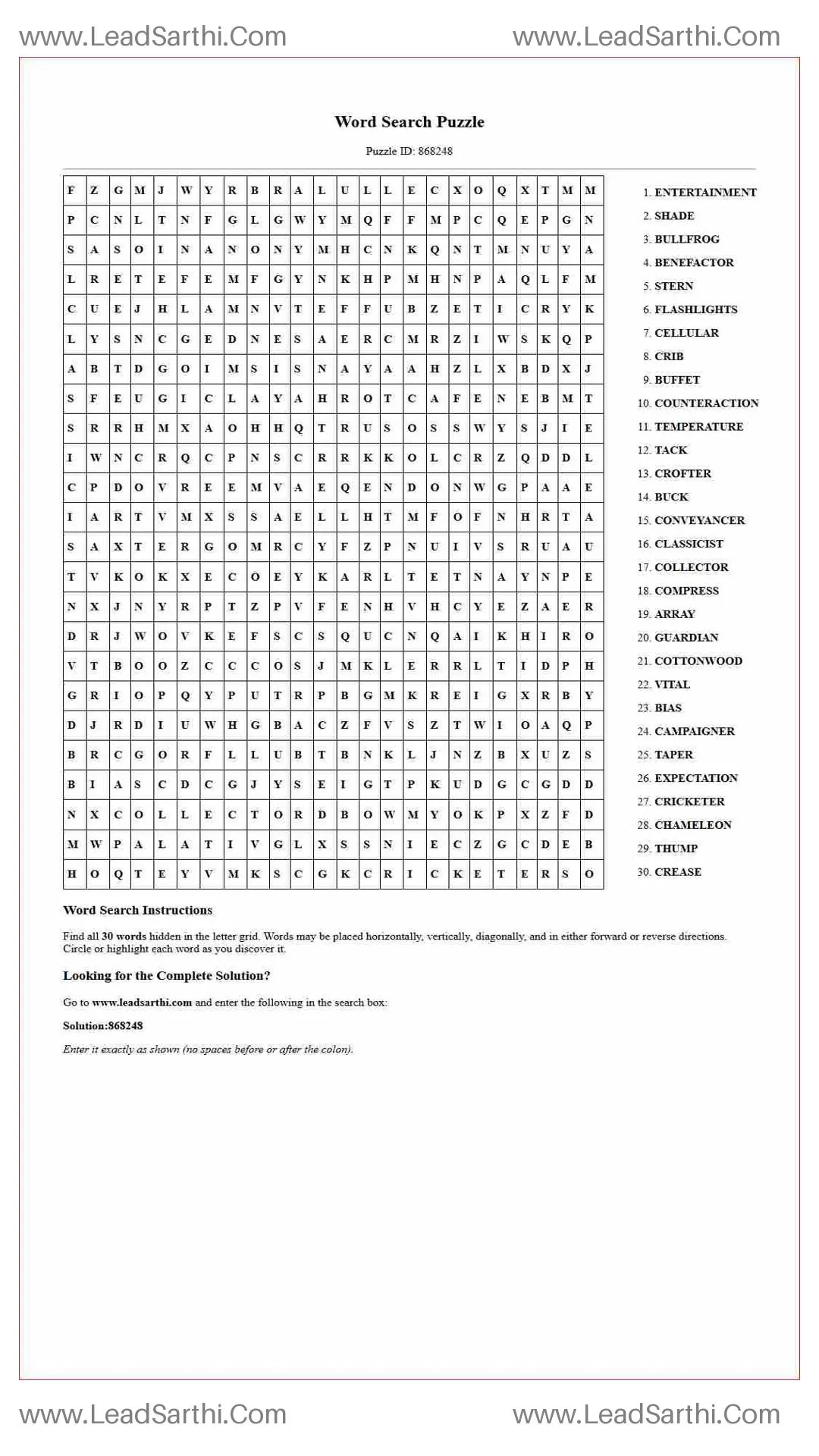 Printable word search puzzle for adults 270 (Puzzle id: 868248) Thumbnail