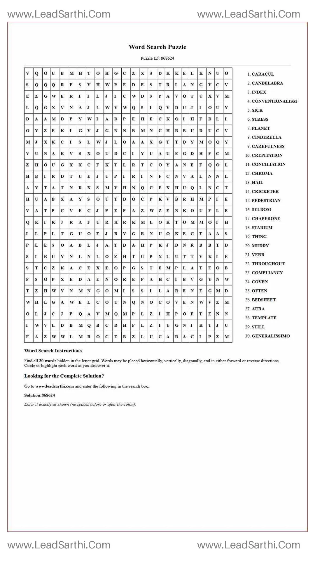 Printable word search puzzle for adults 345 (Puzzle id: 868624) Thumbnail