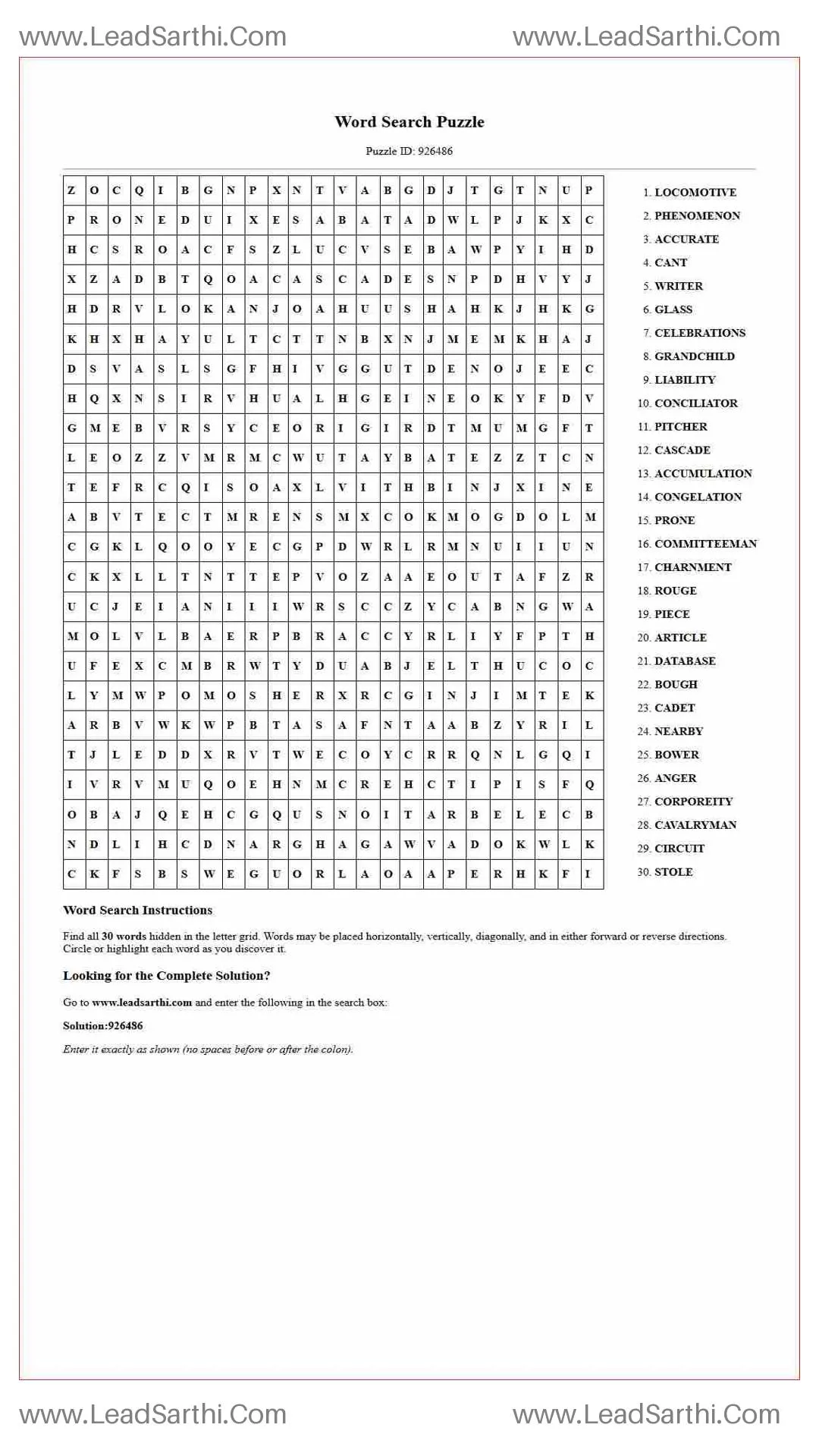 Printable word search puzzle for adults 471 (Puzzle id: 926486) Thumbnail