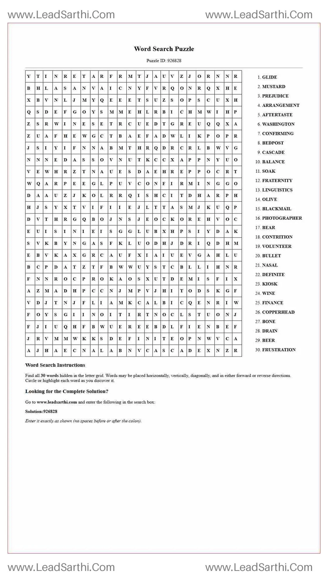 Printable word search puzzle for adults 225 (Puzzle id: 926828) Thumbnail