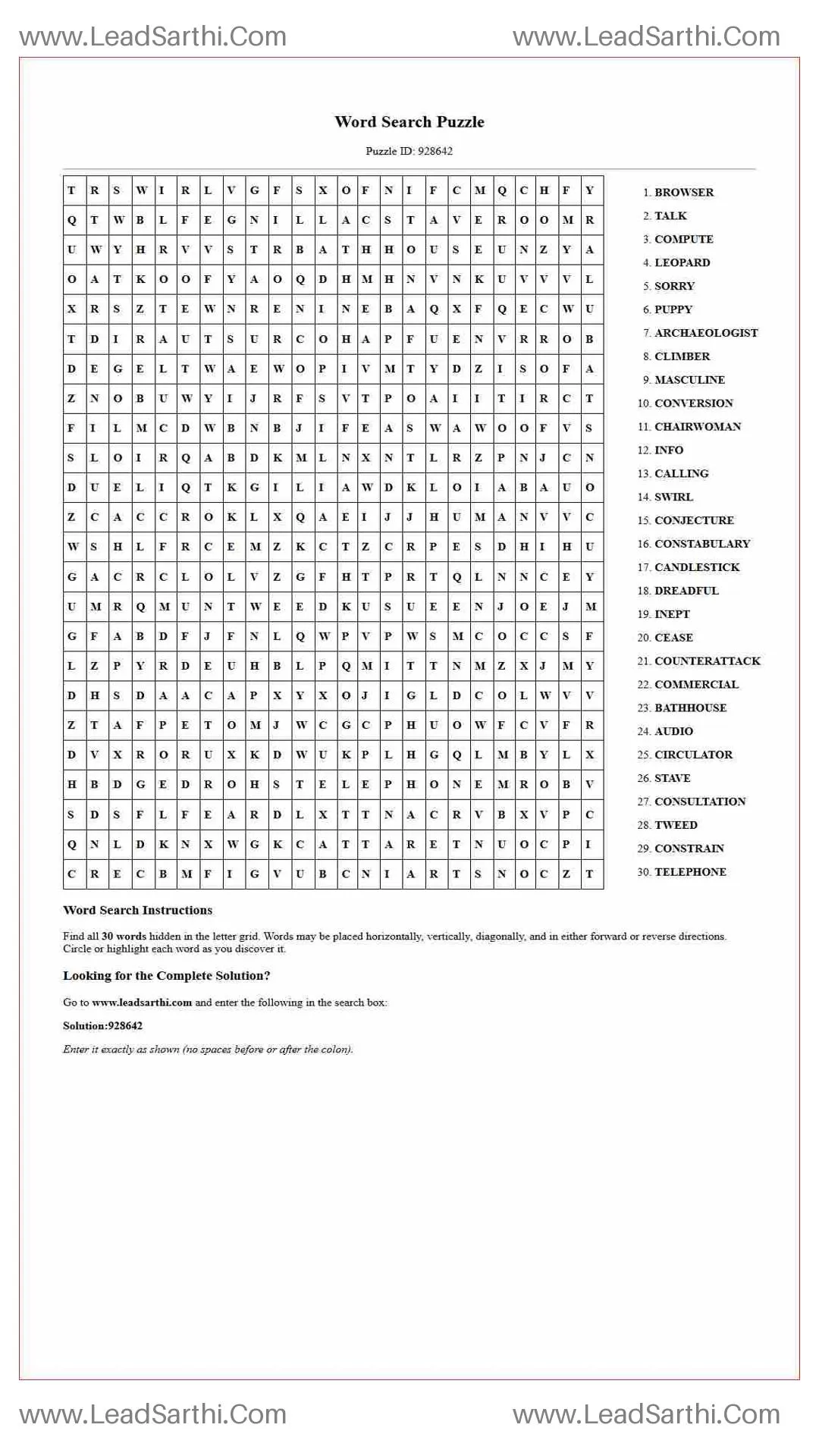Printable word search puzzle for adults 61 (Puzzle id: 928642) Thumbnail