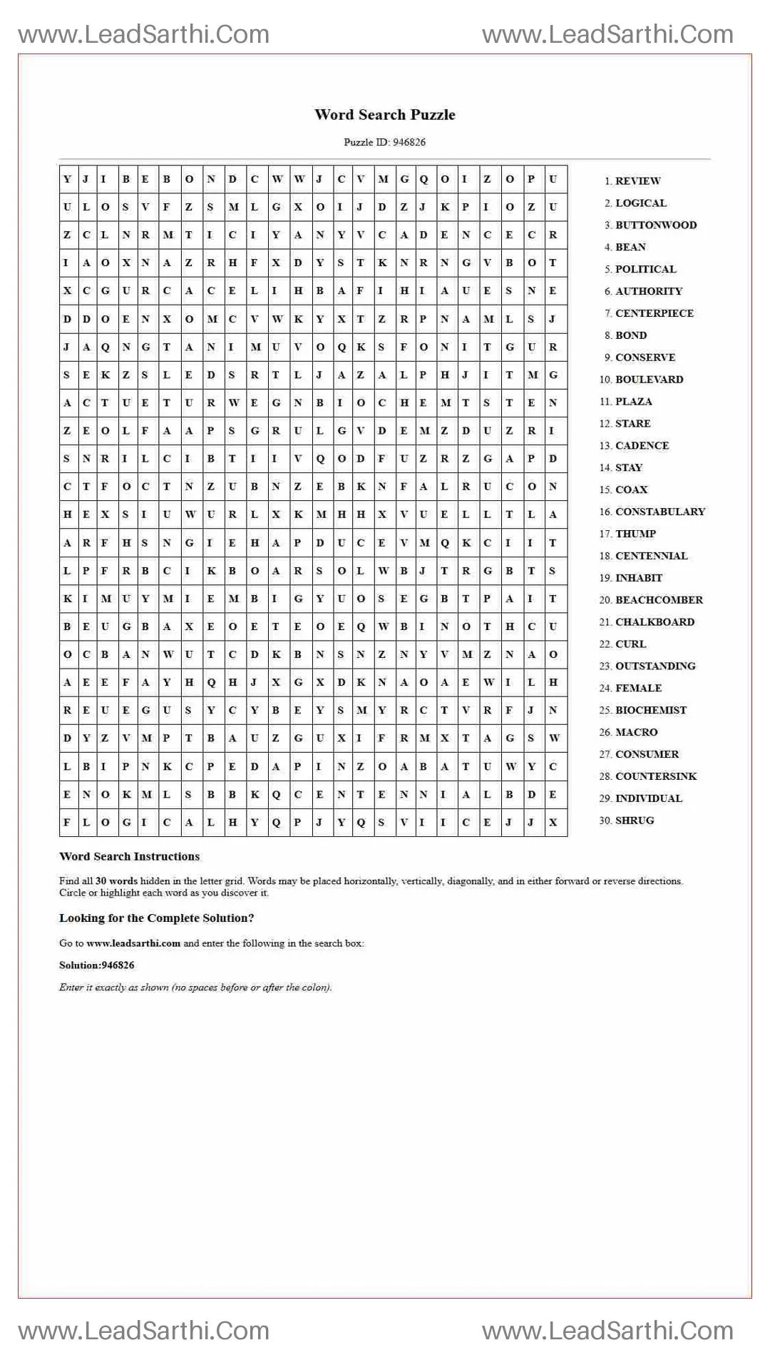 Printable word search puzzle for adults 340 (Puzzle id: 946826) Thumbnail