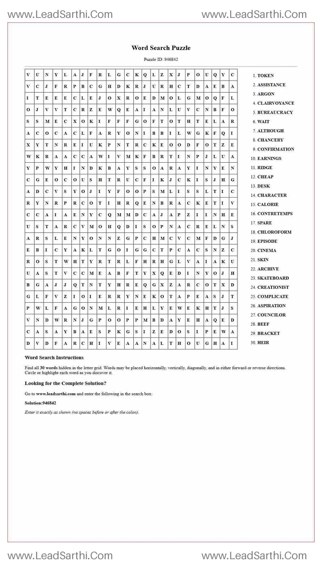 Printable word search puzzle for adults 152 (Puzzle id: 946842) Thumbnail