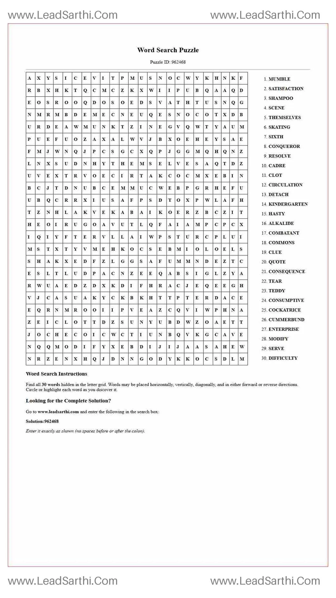Printable word search puzzle for adults 275 (Puzzle id: 962468) Thumbnail